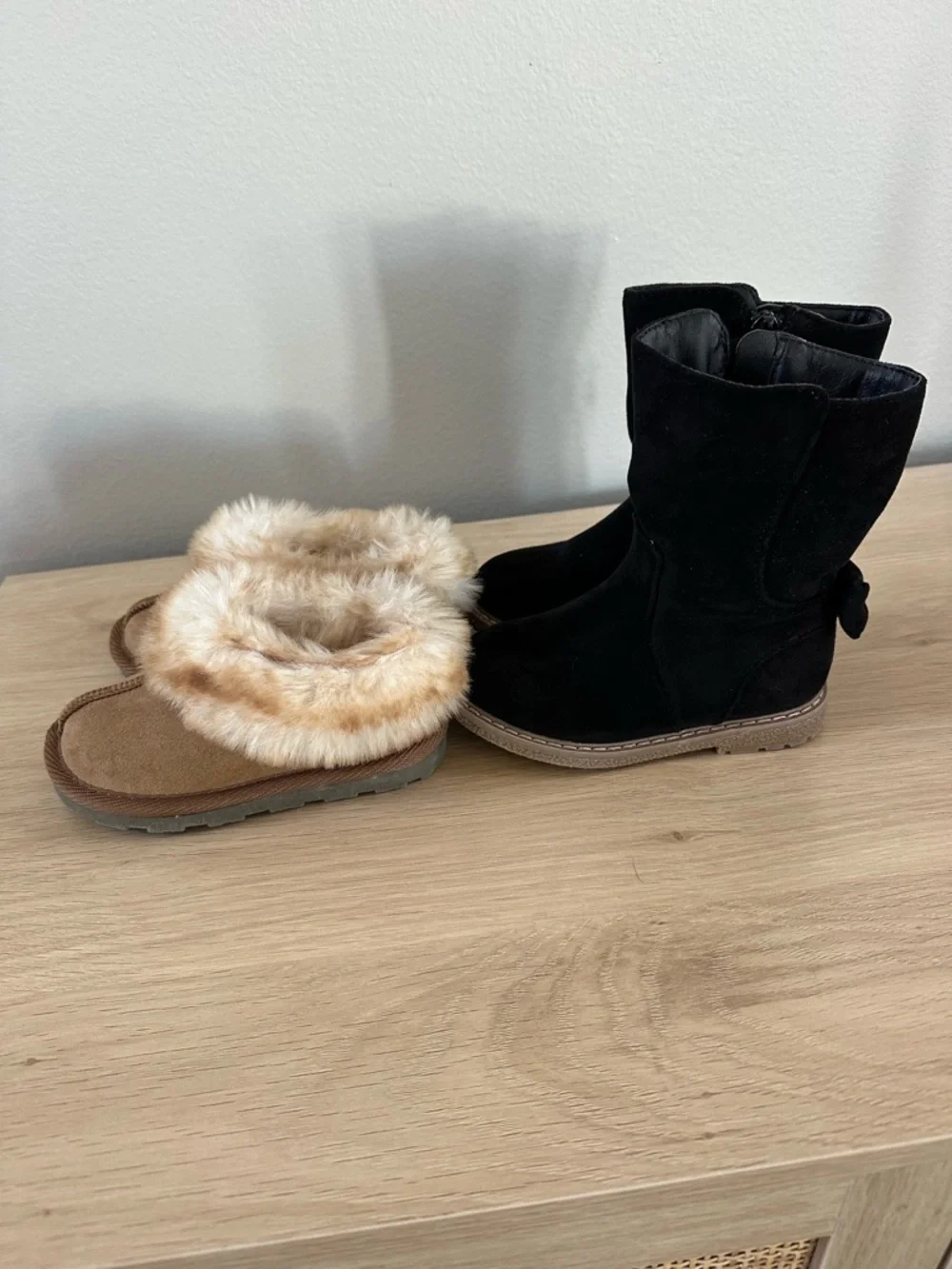 Cat & Jack Black Boots with Bow and Tan Faux-Fur Lined Slippers